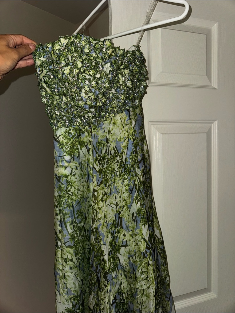 Sachin and Babi - Ames green floral empire waist strapless gown